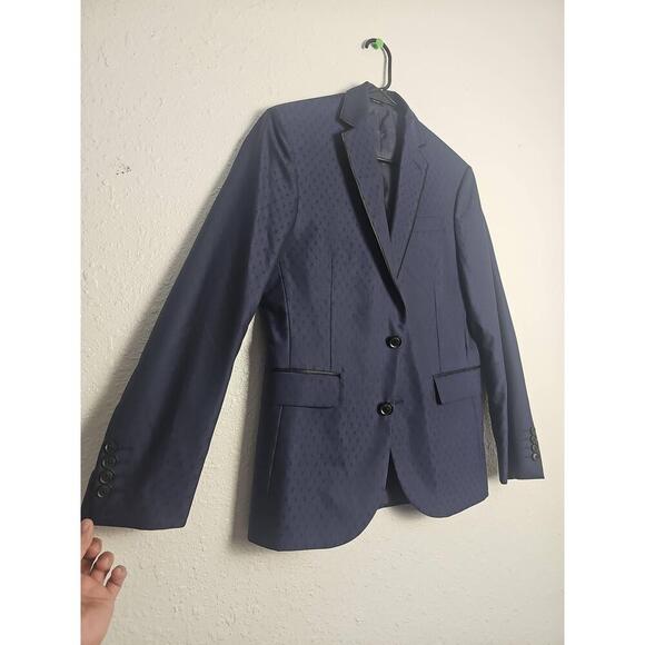 J Ferrar Youth Short Slim Tipped Small Blue Jaquard Dot Blazer Suit Jacket - Picture 2 of 9